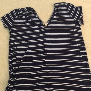 Anthropologie Bordeaux blue & white striped Tshirt